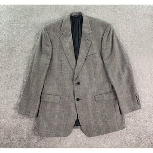Brooks Brothers Suit Jacket 44 R Gray Wool Overcheck Luxury Designer 346 Premium